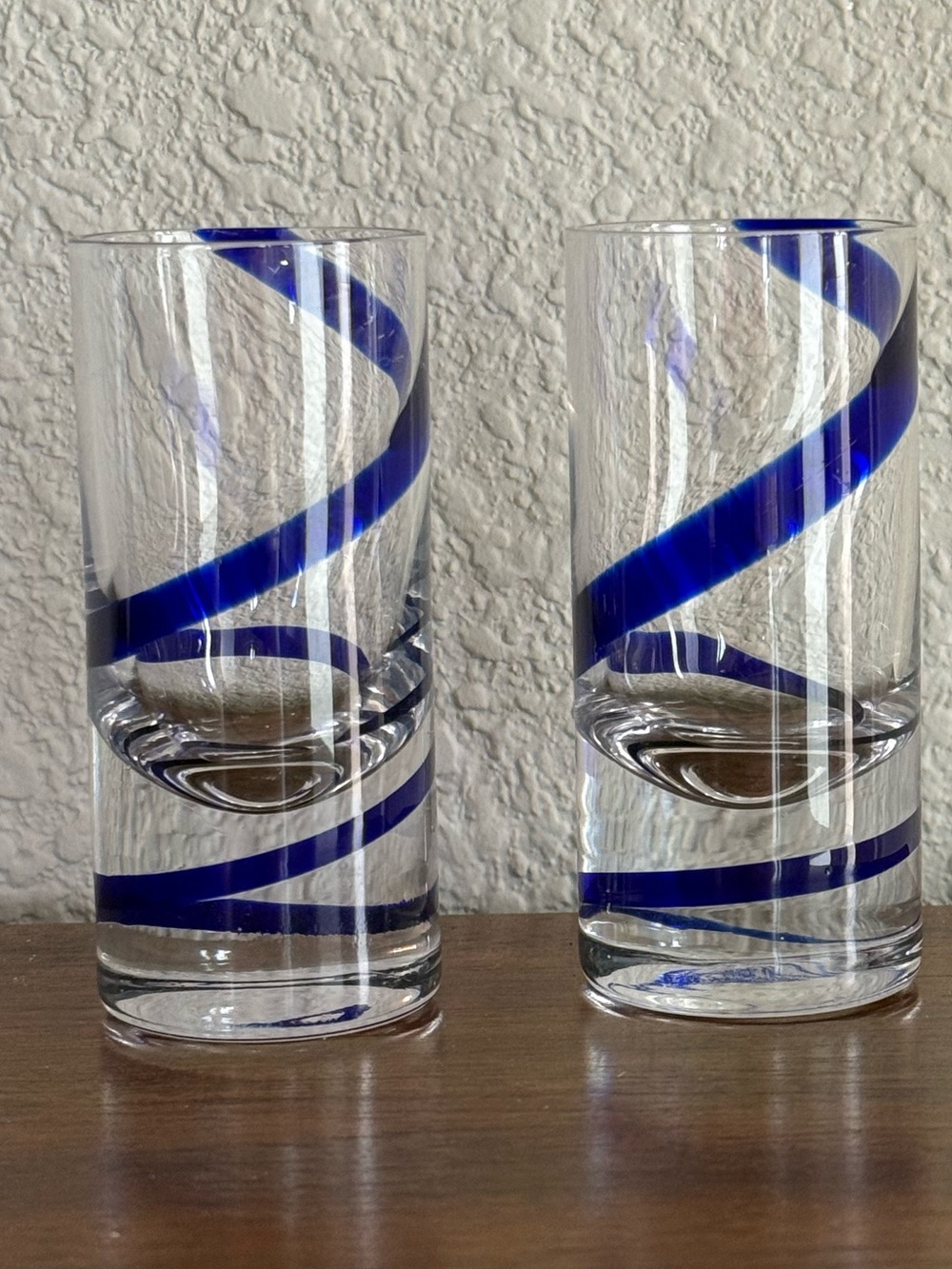 Pair of Pier 1 Iconic Swirline Cobalt Shot Glasses Retired EUC 3 1/2 in tall